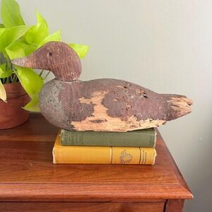 Antique Primitive Duck Decoy Hand Carved Wood Folk Art  Cabin Decor Weathered
